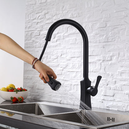 Black Pull-Out Rotating Sink Faucet for Hot and Cold Water